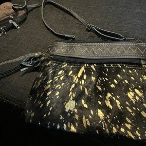 Myra Bag Black and Gold Crossbody Bag with Speckled Design